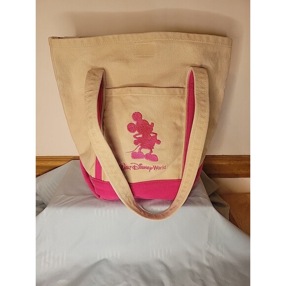 Vintage Walt Disney World | Mickey Mouse Canvas Tote Bag Pink Girl - Picture 1 of 7